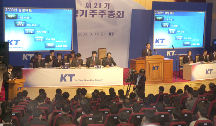 2002년 8월 KT 민영화 관련한 정기주주총회가 열렸다.