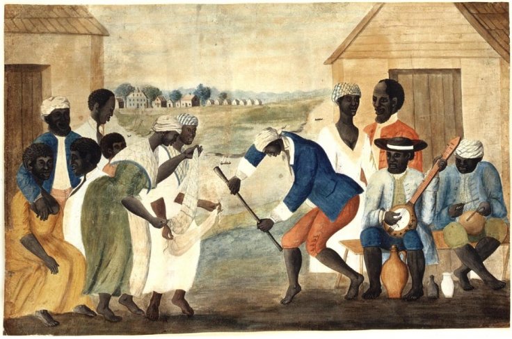 흑인 노예자 노는 모습이 담긴 미국 민화 (1790년)
