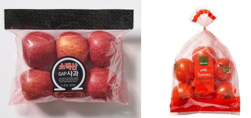 (왼쪽부터) 소백산GAP사과, 해빗 친환경 토마토. 사진=롯데마트 제공