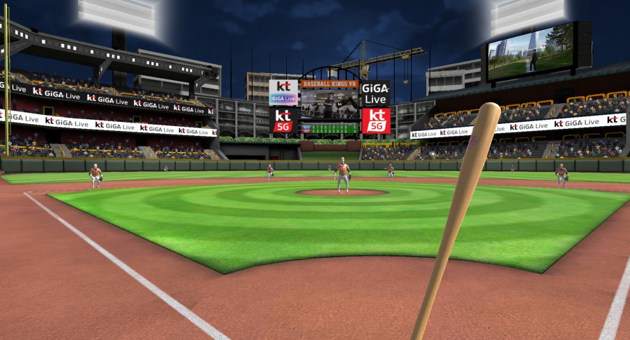 MWC 2019에서 KT가 공개한 앱노리 'VR 스포츠' 야구편 플레이 장면(타자 시점) [사진=KT]