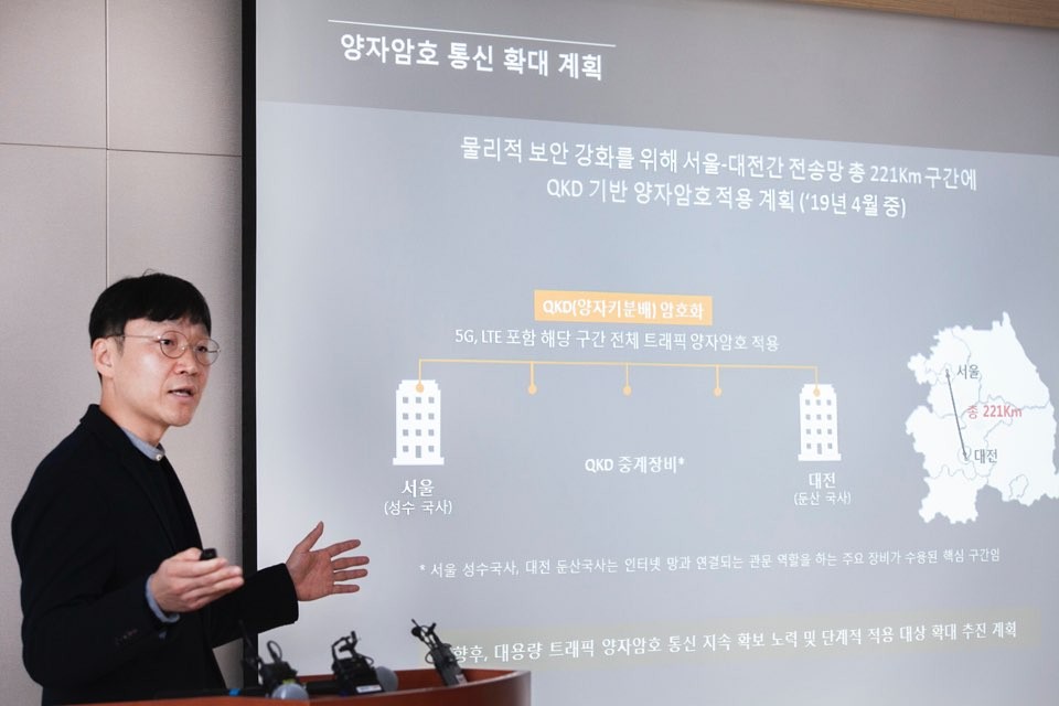 SK텔레콤 Core Eng팀 복재원 리더가 양자암호통신 기술에 대해 설명하고 있다. [사진=SK텔레콤]