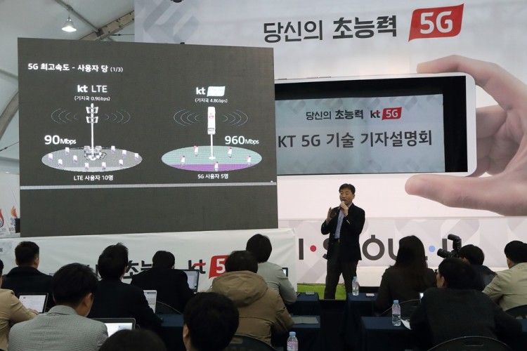 26일 KT 5G 기술 기자설명회에서 KT 네트워크전략본부장 서창석 전무가 KT 5G 네트워크 기술과 관련해 설명하는 모습 [사진=KT]