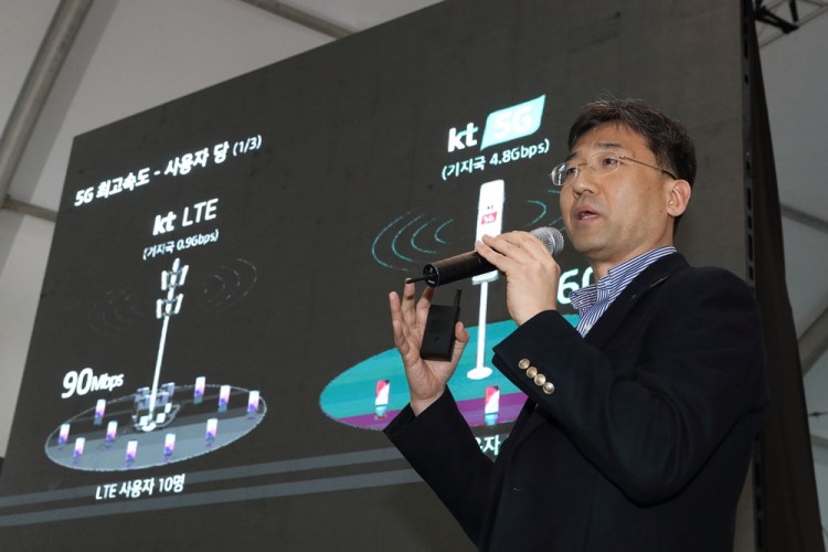 26일 KT 5G 기술 기자설명회에서 KT 네트워크전략본부장 서창석 전무가 KT 5G 네트워크 기술과 관련해 설명하는 모습 [사진=KT]