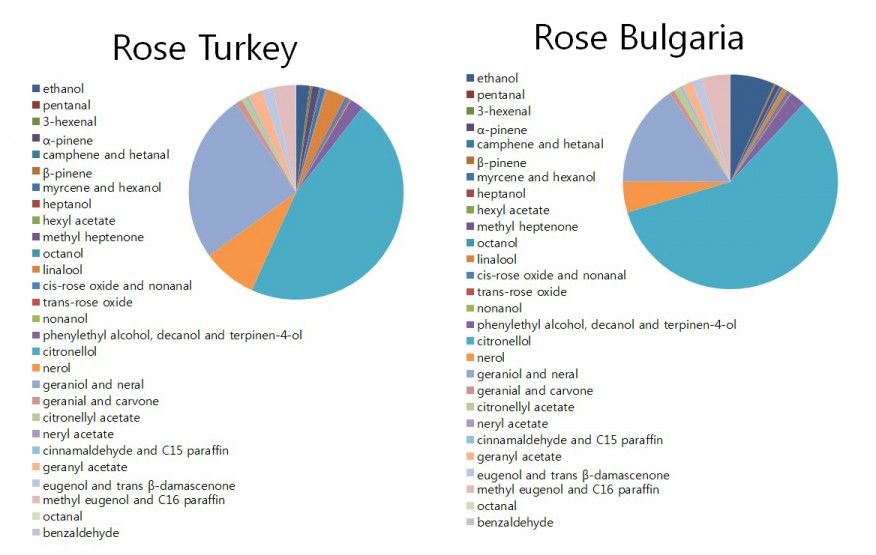  로즈 터키와 로즈 불가리아의 화학 조성의 차이