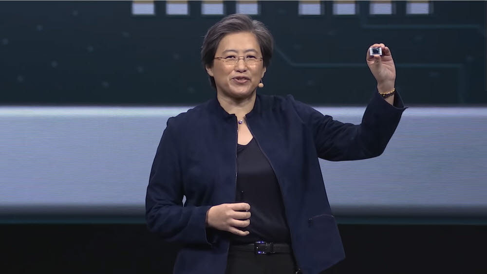 리사 수 AMD CEO가 CES 2020 키노트 연설에서 라이젠 4000 시리즈를 공개하고 있다. 라이젠 4000 시리즈는 인텔 CPU보다 약점으로 지적받던 싱글코어 성능도 개선했다. [사진=AMD]