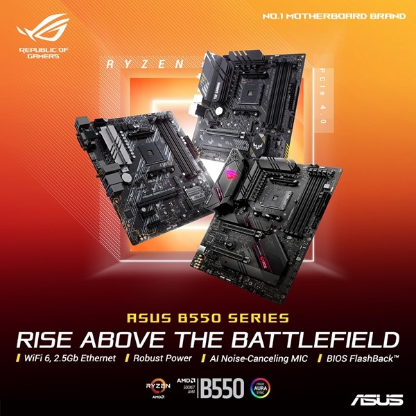 AMD 보급형 B550 칩셋 기반 ROG 스트릭스, TUF 게이밍, 프라임 메인보드 시리즈 [사진=에이수스코리아]