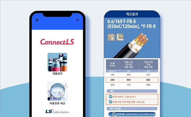 LS전선의 케이블 추천 앱인 '커넥트LS' 화면.