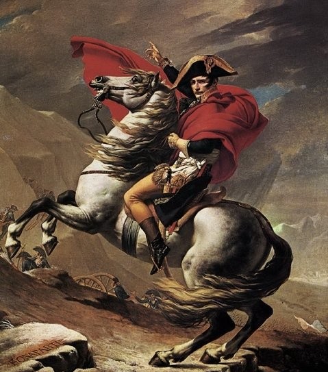<사진: 자크 루이 다비드, 「알프스산맥을 넘는 나폴레옹」, 1801, 말메종 성 소장>