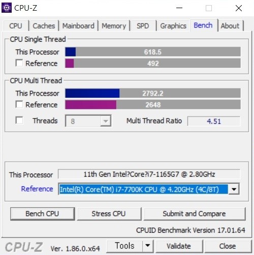 CPU-Z 벤치 점수 