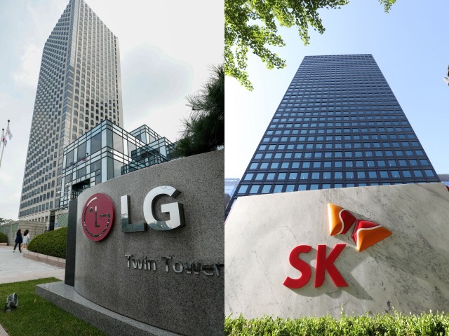 LG에너지솔루션과 SK이노베이션 본사가 있는 여의도 트윈타워(왼쪽)와 서울 중구의 SK서린빌딩. 출처=뉴스1