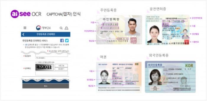 aiSee OCR은 신분증 4종(주민등록증, 운전면허증, 외국인등록증, 여권)을 모두 지원한다.