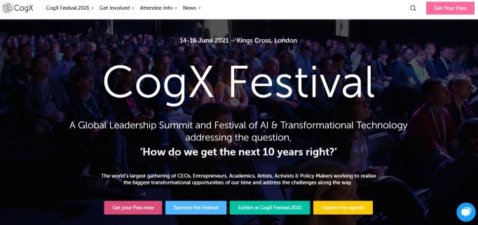 14일부터 3일간 영국 킹크로스서 전세계에서 가장 큰 AI 컨퍼런스 중 하나인 코그엑스(cogx) 2021이 온오프라인 동시에 개최된다. 사진은 공식 홈페이지 캡처.