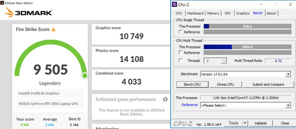 강력한 CPU 탑재와 외장 그래픽 채용으로 높은 벤치마크 점수를 기록했다.