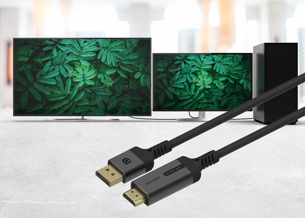 Artmu lanza cable y adaptador con soporte para conversión de DP a HDMI